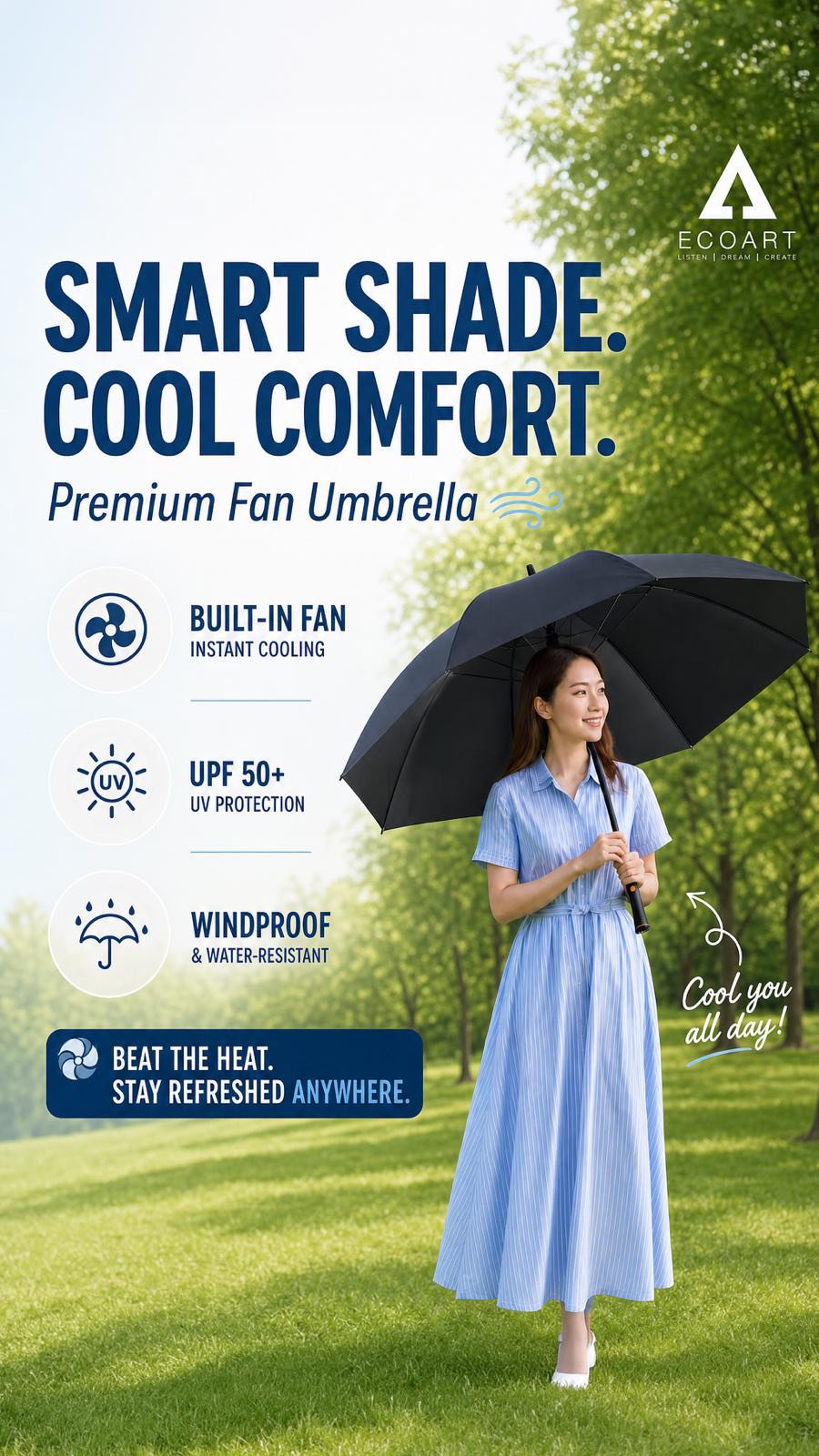 🔥 夏日抗熱神器登場！
Eco Art Limited 推出【智能電風扇雨傘】☂️🌀

內置風扇，即開即涼
UPF 50+ 防曬保護
防風防水設計超實用
最正係超低MOQ，企業禮品輕鬆訂造🎁
無論行街定通勤，輕鬆Keep住你嘅清涼感！

👉立即聯絡我們訂購／查詢！

#EcoArtLimited #智能電風扇雨傘 #夏日必備 #企業禮品 #防曬遮陽 清涼一夏